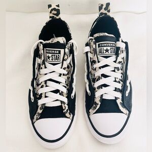Converse Kids' double tongue Black and Cheetah Print Sneakers 2